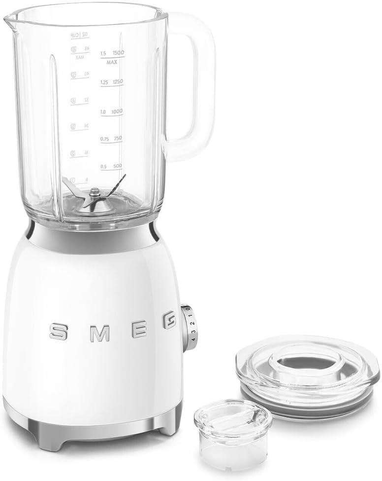 Smeg, BLF03PKEU, Frullatore da tavolo da 1,5 l, 4 velocità, 4 programmi automatici, Doppia lama rimovibile, Coperchio trasparente con tappo dosatore, Antiscivolo, 800W, Rosa