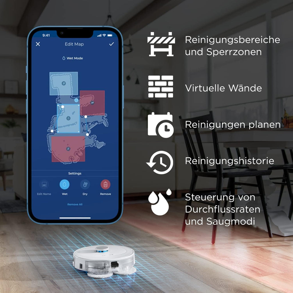 BISSELL SpinWave R5 | Robot aspirapolvere con funzione lavapavimenti | Navigazione LIDAR | Riconoscimento tappeti e moquette | Potente aspirazione fino a 2000Pa | Aspirapolvere senza filo | 61 dB | Bianco | 3475N