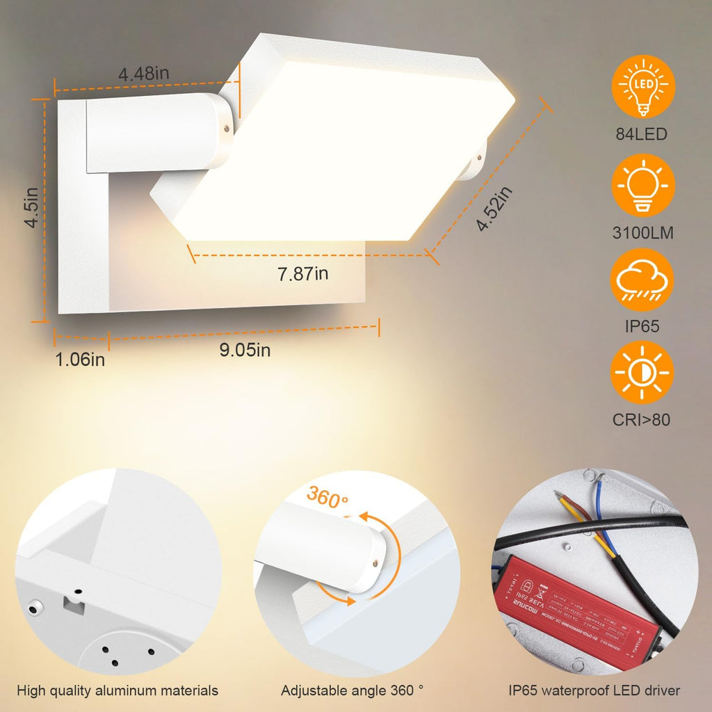 Kingwen 4 Pack 40W Wandleuchte Innen/Aussen 3000K Warmweiß Außenwandleuchte mit 360°Schwenkbar Panel LED Wandlampen Modern Außenlampe 3000LM LED Strahler Wasserdicht IP65 Wandleuchten Schwarz
