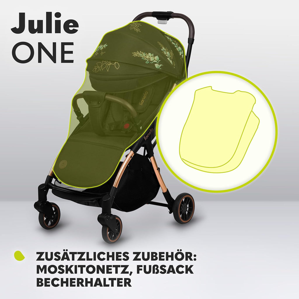 LIONELO Julie One Passeggino da 0 a 22 kg, schienale e poggiagambe regolabili, zanzariera, coprigambe, portabicchieri e borsa da trasporto, pieghevole