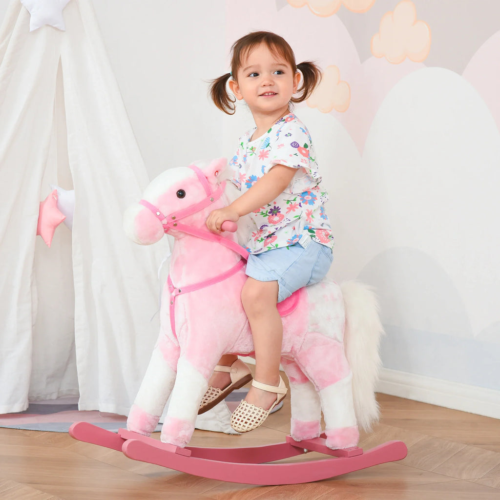 HOMCOM Cavallo a Dondolo Animale a Dondolo con Suono Rosa