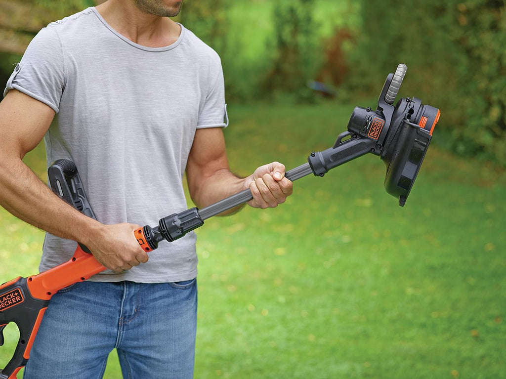 BLACK+DECKER Rasentrimmer mit Akku und Ladegerät Rasenkantenschneider Freischneider mit Fadenverlängerung auf Knopfdruck (18V 2,0Ah, 28 cm Schnittbreite) STC1820EPC