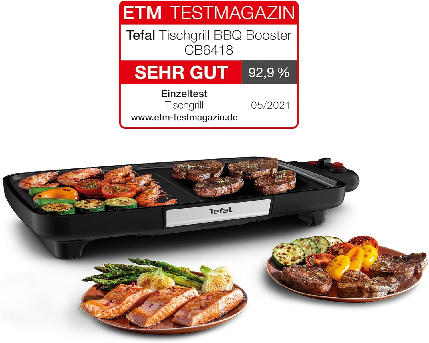 Tefal Maxi Plancha Elektro-Tischgrill CB690D, Extra groß, Antihaft Teppanyaki Platte, Leichte Reinigung, Innen und außen nutzbar, Inkl. abnehmbarem Windschutz + Spatel, 2300W, Schwarz/Silber