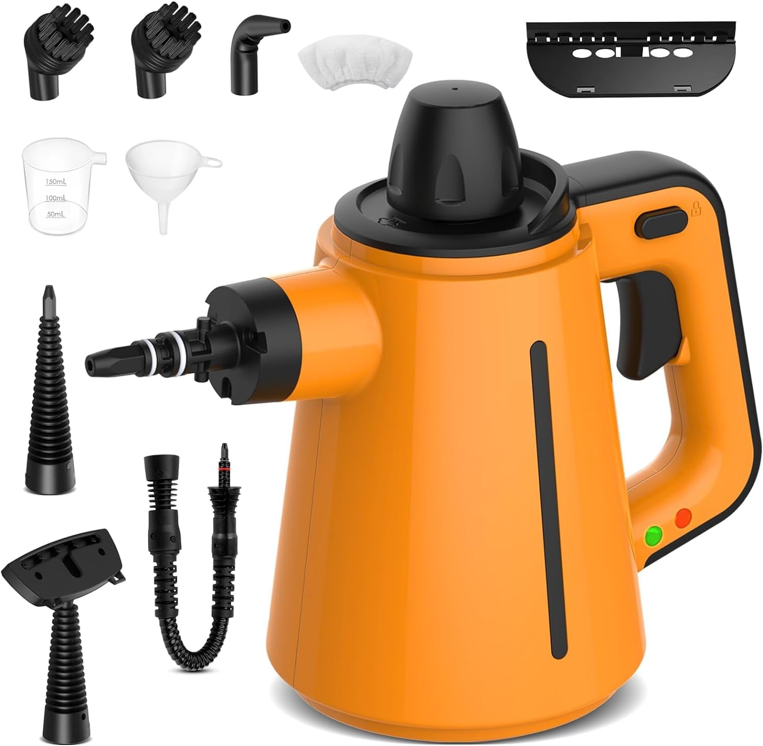 Pulitore a vapore con 10 accessori, 1050W Pulitore a vapore portatile per tutti i punti difficili da raggiungere come lavandini, WC, Pulitore a vapore multifunzionale per la casa e i pavimenti