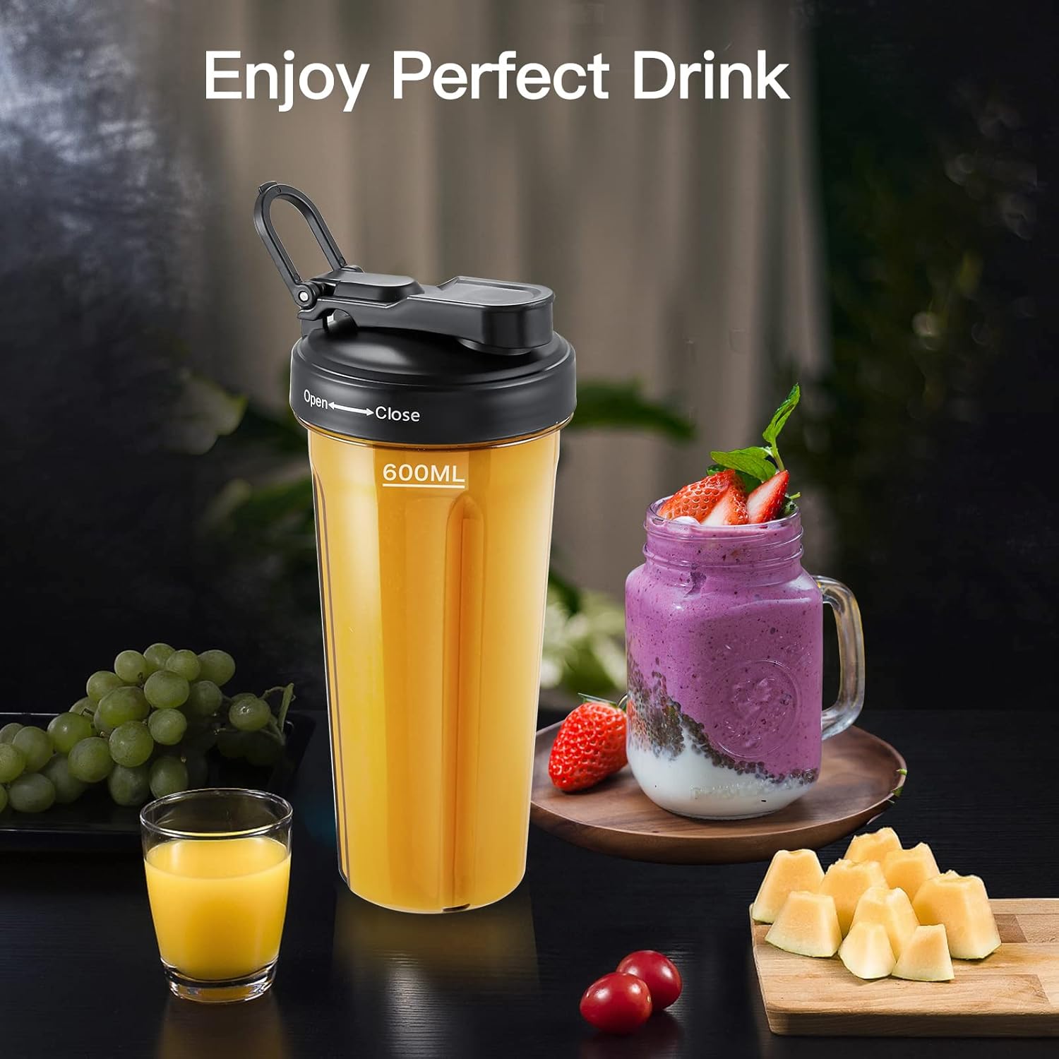 AMZCHEF Frullatore Professionale 2 IN1 con Contenitori da 1850 ml e 600 ml per Due Modalità di Frullatura | Frullatore da Tavolo 2000 Watt con 6 Lame Professionali e 22000 Giri/Min - Grigio Opaco