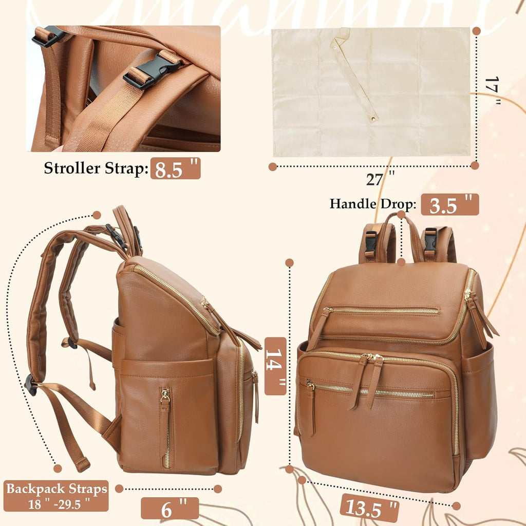 Borsa Fasciatoio Omanmoli, Zaino Grande in Pelle, con 17 Tasche Fasciatoio, Fasciatoio, Cinghie per Passeggino, 4 Tasche Isolate, Marrone