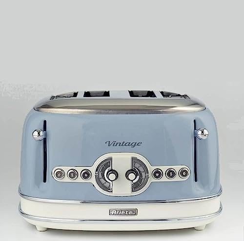 Ariete Vintage 156, 4-Scheiben-Toaster, Retro Toaster mit 6 Toaststufen, Automatischer Auswurf, Auftaufunktion, Herausnehmbares Krümelfach, Gehuse aus Edelstahl, 1600W, Beige