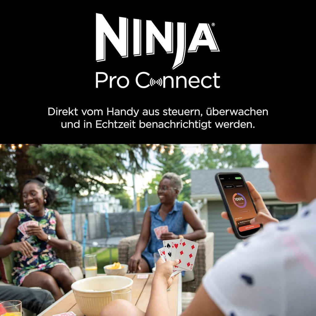 Ninja Woodfire BBQ elettrico e affumicatore e friggitrice ad aria, grill da esterno 7 in 1, friggitrice ad aria, affumicatore, arrostitore, forno e altro ancora, resistente alle intemperie, antiaderente, portatile, elettrico, grigio/nero OG701EU