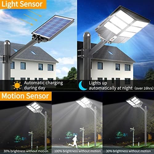 Ofuray 2000W Solar Straßenlaterne für Außen, 200000LM Solarlampen für Außen mit Bewegungsmelder, 6500K Solarleuchten Dämmerung bis zum Morgengrauen, IP67 Wasserdichte wegeleuchte für Parkplatz, Hof