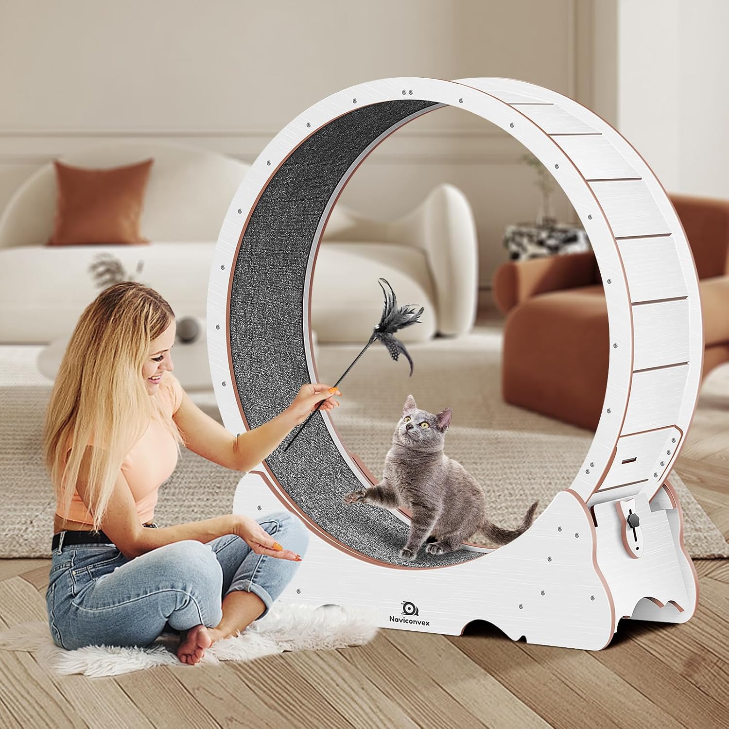 Naviconvex Katzenlaufrad laufrad Katze Laufen Laufrad Katze Laufen Super Leise Katzen Laufrad Laufrad für Katzen Laufrad Katze Katzenrad Katzenlaufrad XL Holzfarbe