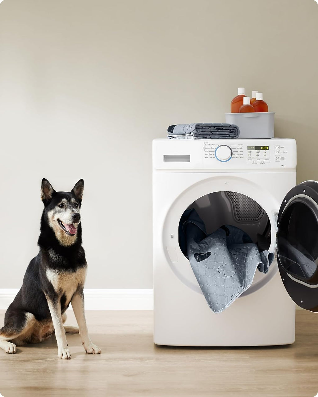 Feandrea Welpen-Unterlagen waschbar, Wiederverwendbare Matten für Hunde, 152 x 122 cm, 2er Set, XL, Hundetoilette, auslaufsicher, rutschfest, super saugfhig, Katzen, Kaninchen, grau PTD048G01