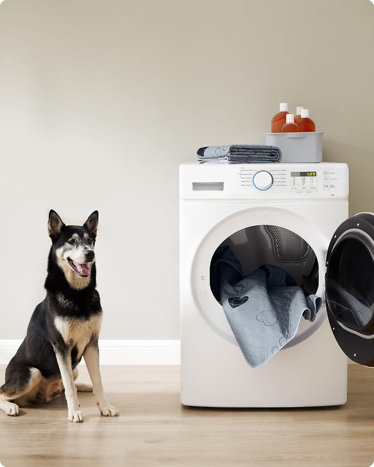 Feandrea Welpen-Unterlagen waschbar, Wiederverwendbare Matten für Hunde, 152 x 122 cm, 2er Set, XL, Hundetoilette, auslaufsicher, rutschfest, super saugfhig, Katzen, Kaninchen, grau PTD048G01