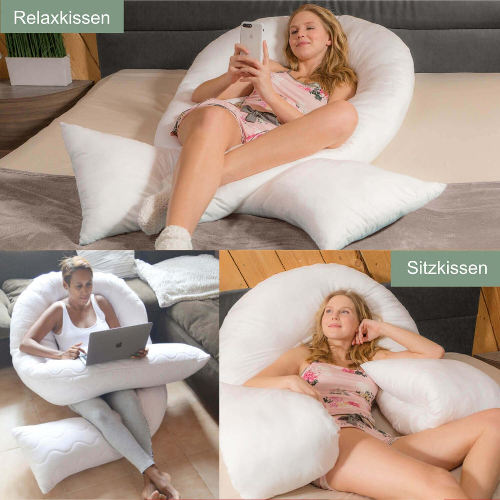Traumreiter Visco XXL Seitenschläferkissen mit Bezug Baumwolle Graphit Grau, Hybrid Kissen + 1cm Memory Foam, U förmiges Schwangerschaftskissen Gel Body Pillow Komfortkissen Ergonomie Zertifiziert