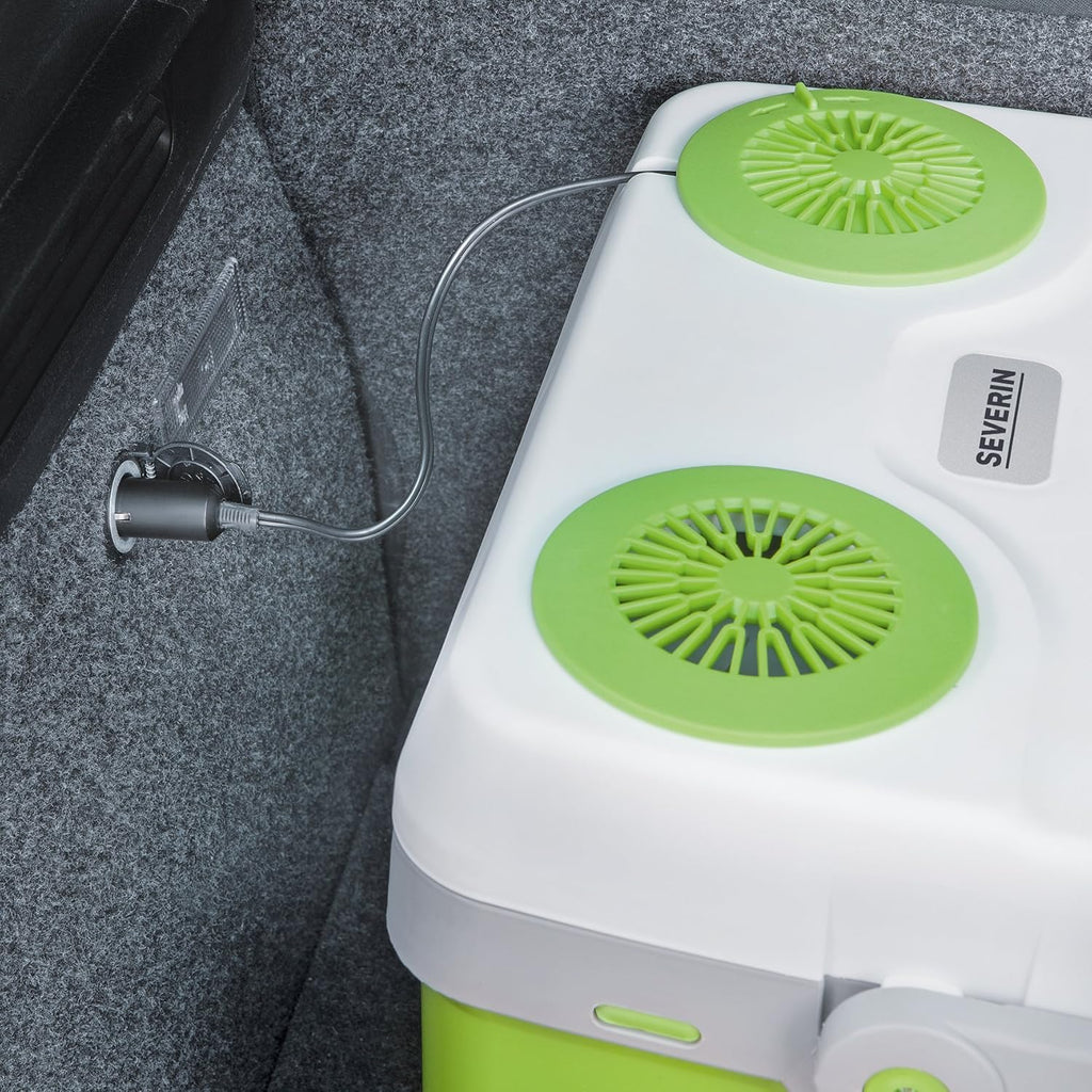 SEVERIN Electric Cool Box with a Cooling and Warming Function, 20 L, Incl. 2 Connections: 220 - 240 V / 12 V DC, KB 2922, Green-Grey, With additional USB connection, 28 l