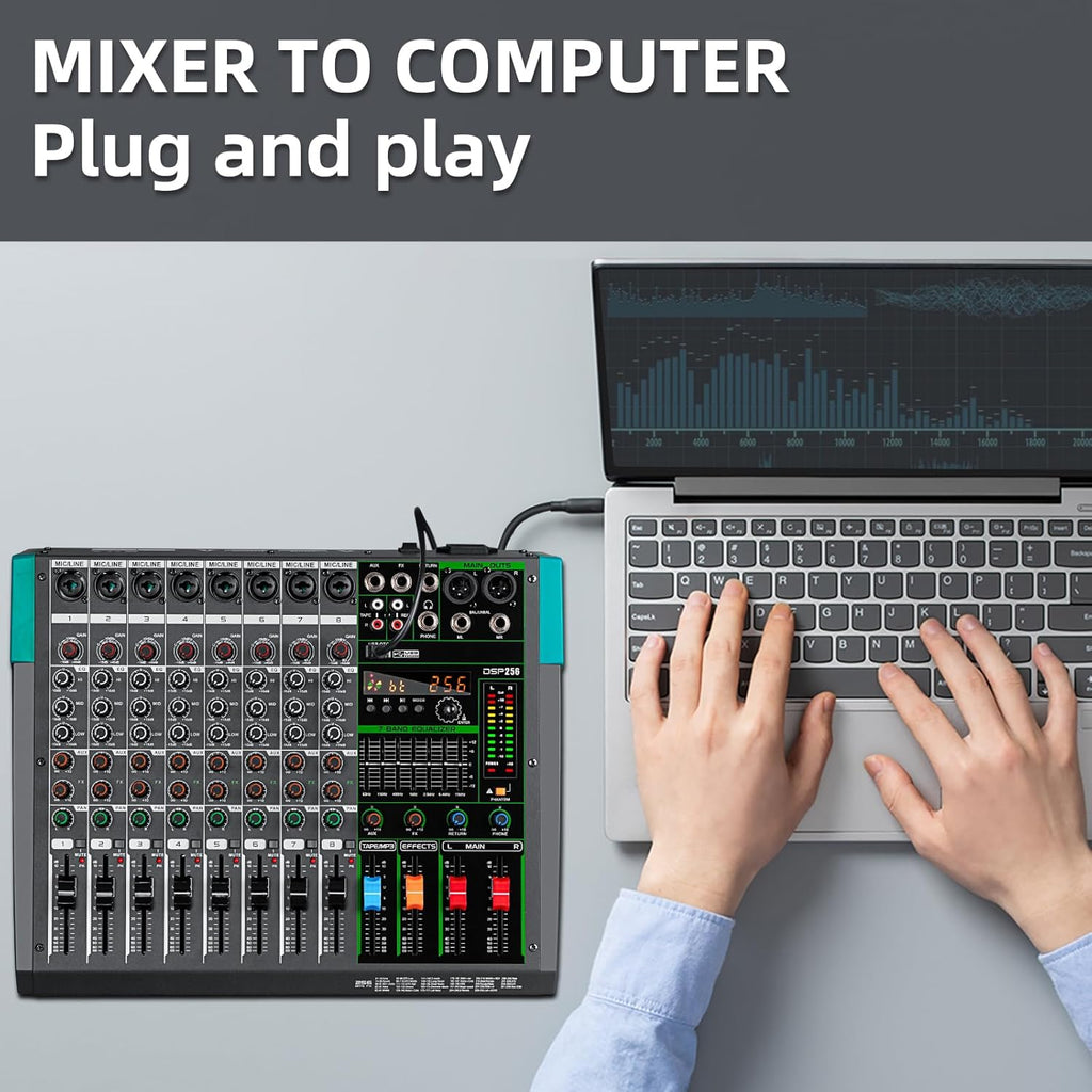 Depusheng PA12 Mixer DJ Professionale a 12 Canali con 256 Effetti DSP, Ingresso Bluetooth, Lettore USB, Alimentazione Phantom 48V