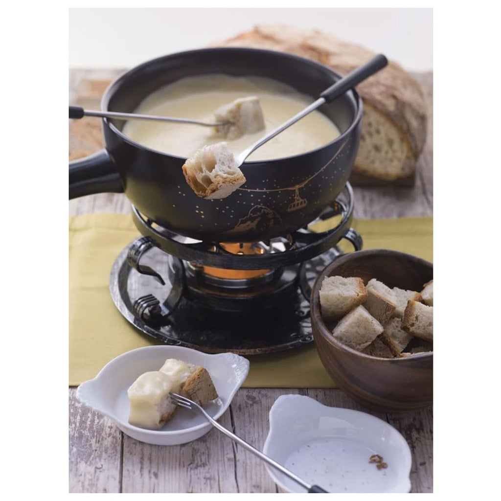 Swissmar F66901 Set Fondue Gruyère 9 pezzi, Ceramica/Acciaio inossidabile, 2.65L, Set fondue per carne, formaggio e cioccolato, per 4 persone, Confezione regalo