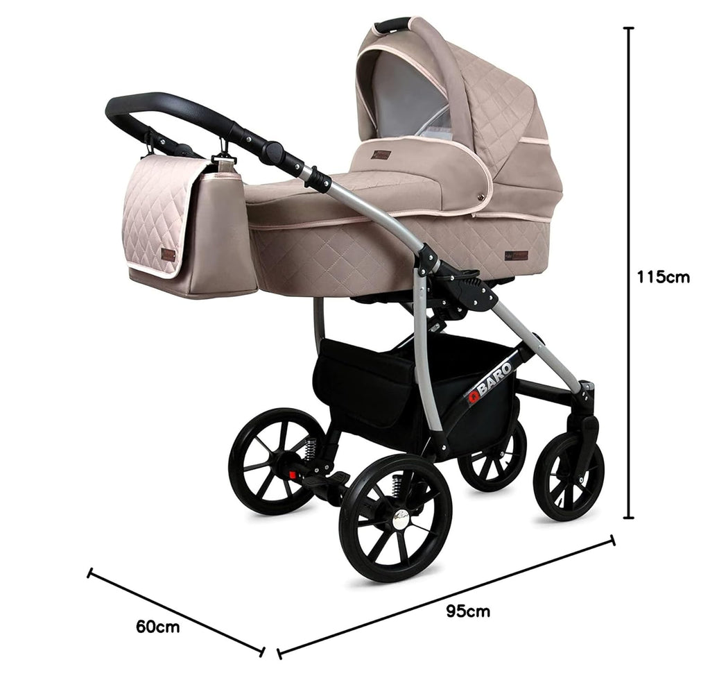 BabyLux® Bambimo Kinderwagen Set 3 in 1 - Qbaro - incl. Babywanne, Buggy Sportsitz, Auto-Babyschale - Autositz - Kinderwagenset - Kombikinderwagen mit Wickeltasche, Regenschutz usw.