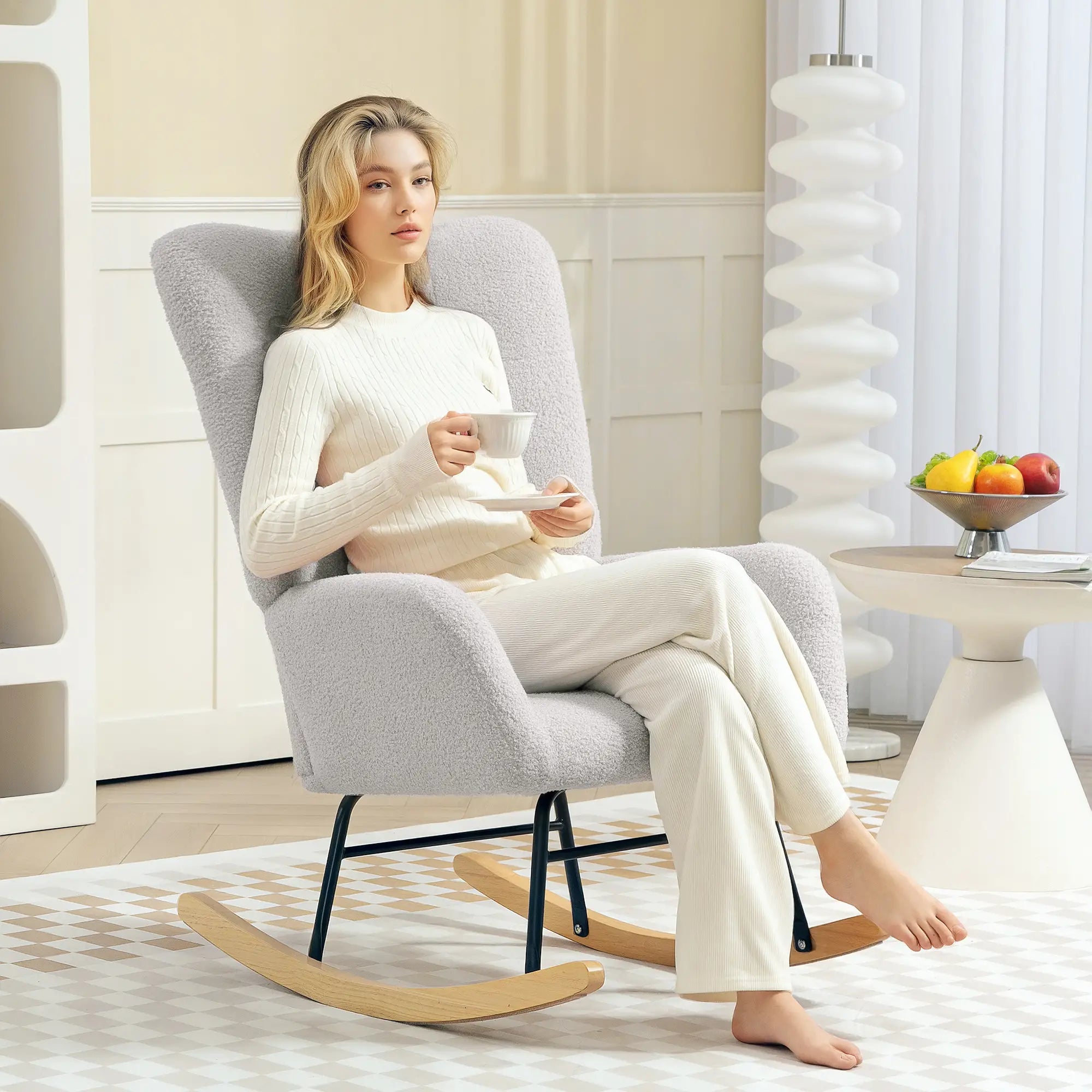 HOMCOM Schaukelstuhl Schaukelsessel sanft schaukelnd extra gepolstert