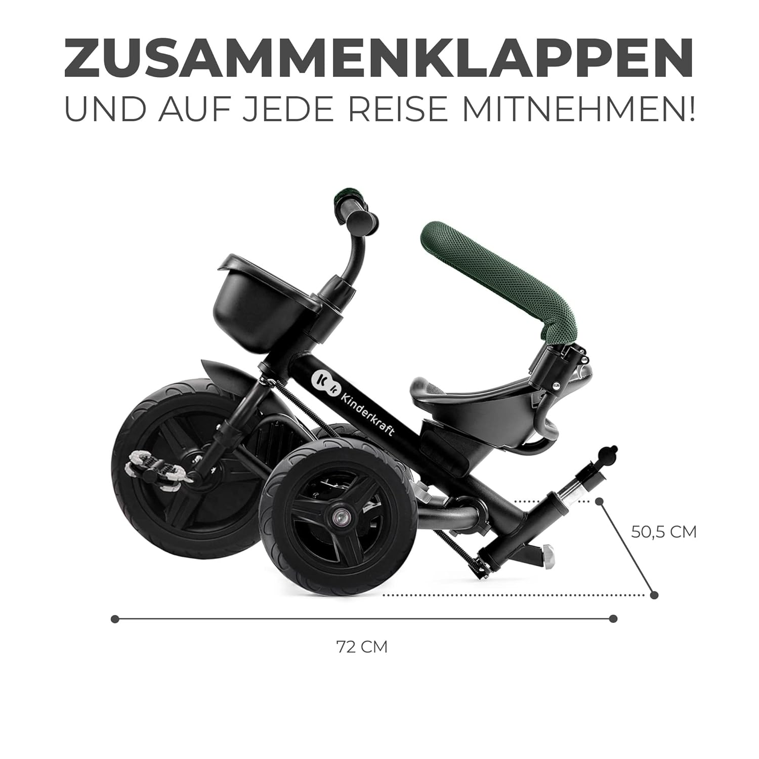 Kinderkraft AVEO Dreirad ab 9 Monate bis 25 kg, Kinderdreirad mit schubstange, Kompakte zusammenklappen, drehbarer Sitz, ausklappbarem Verdeck mit sonnenschutz, Getränkehalter korb im set, Rosa