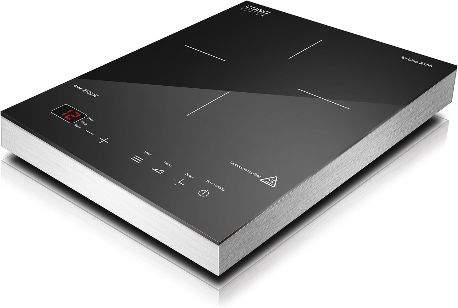 CASO S-Line 3500 - Mobiles Doppel- Induktionskochfeld,Testurteil: Sehr Gut, max. 3500 Watt, Temperatur 60-240°C, 12 Leistungsstufen, für Topfgrößen bis 22cm