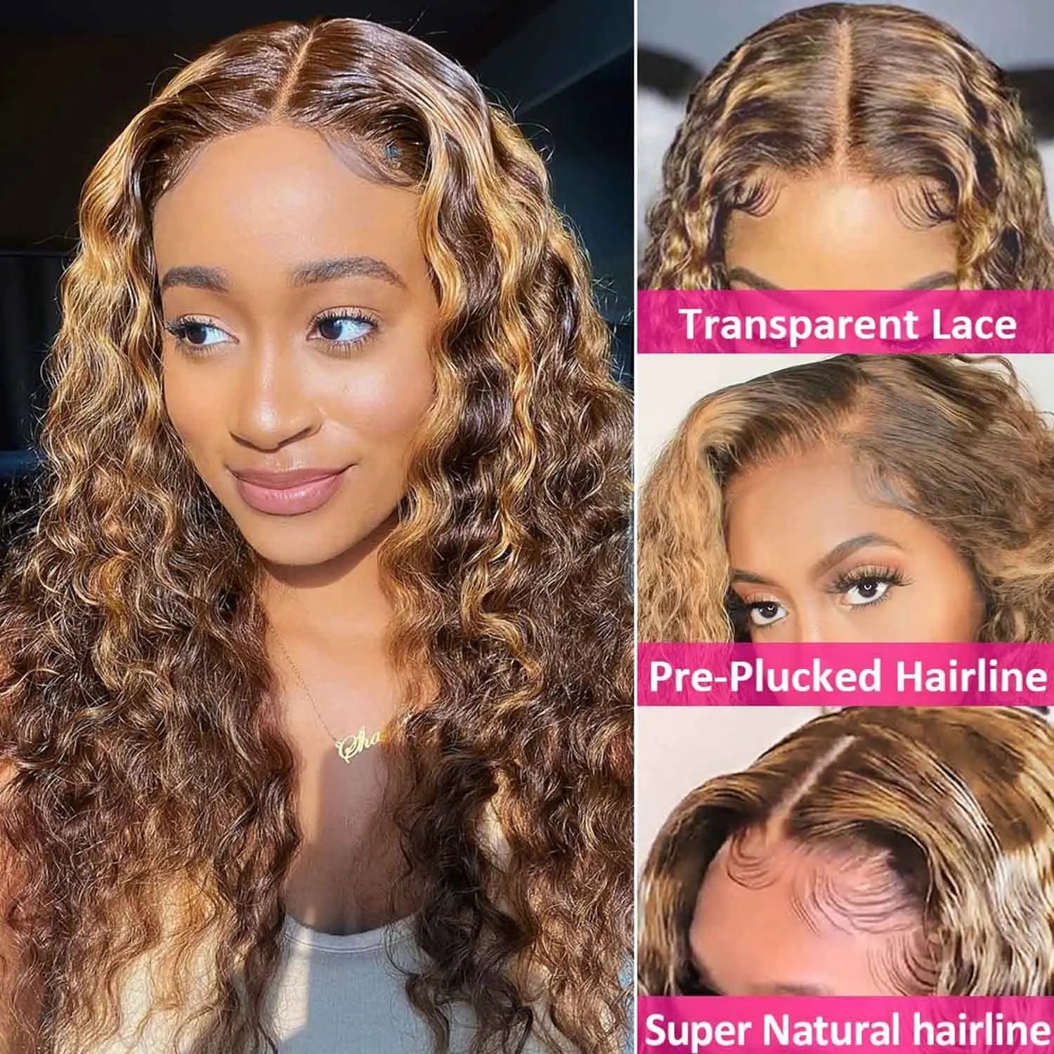 Parrucche in capelli umani biondo miele con mèches | Onda profonda 13x4 con pizzo HD