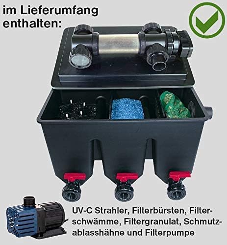 T.I.P. Teichfilter - Teichaußenfilter-Set (20.000 l Teichvolumen, Wet-and-Dry Technologie, UV-C 18 W, Filterbehälter 70 l, inkl. Pumpe, UV-C Strahler, Schläuche, Filtermaterial) WDF 20000 UV 18, 30285