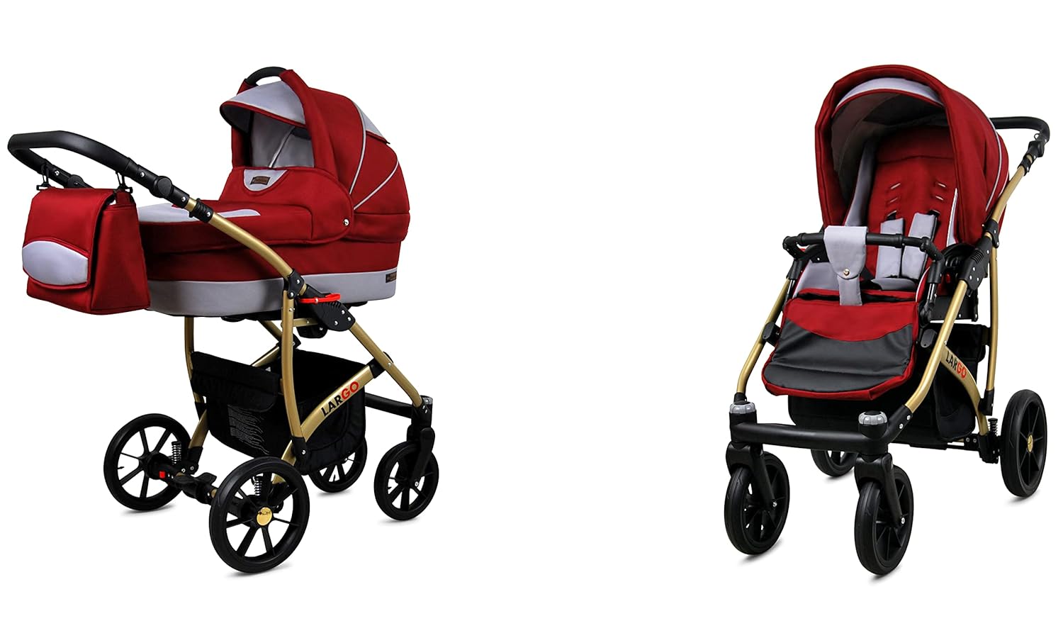 BabyLux Largo 2-in-1 Baby Kinderwagen Tief und Kinderwagen mit Zubehör Verstellbar und faltbar Aluminiumkonstruktion Wasserdicht Nicht abnehmbare Räder Brown Cream White Frame