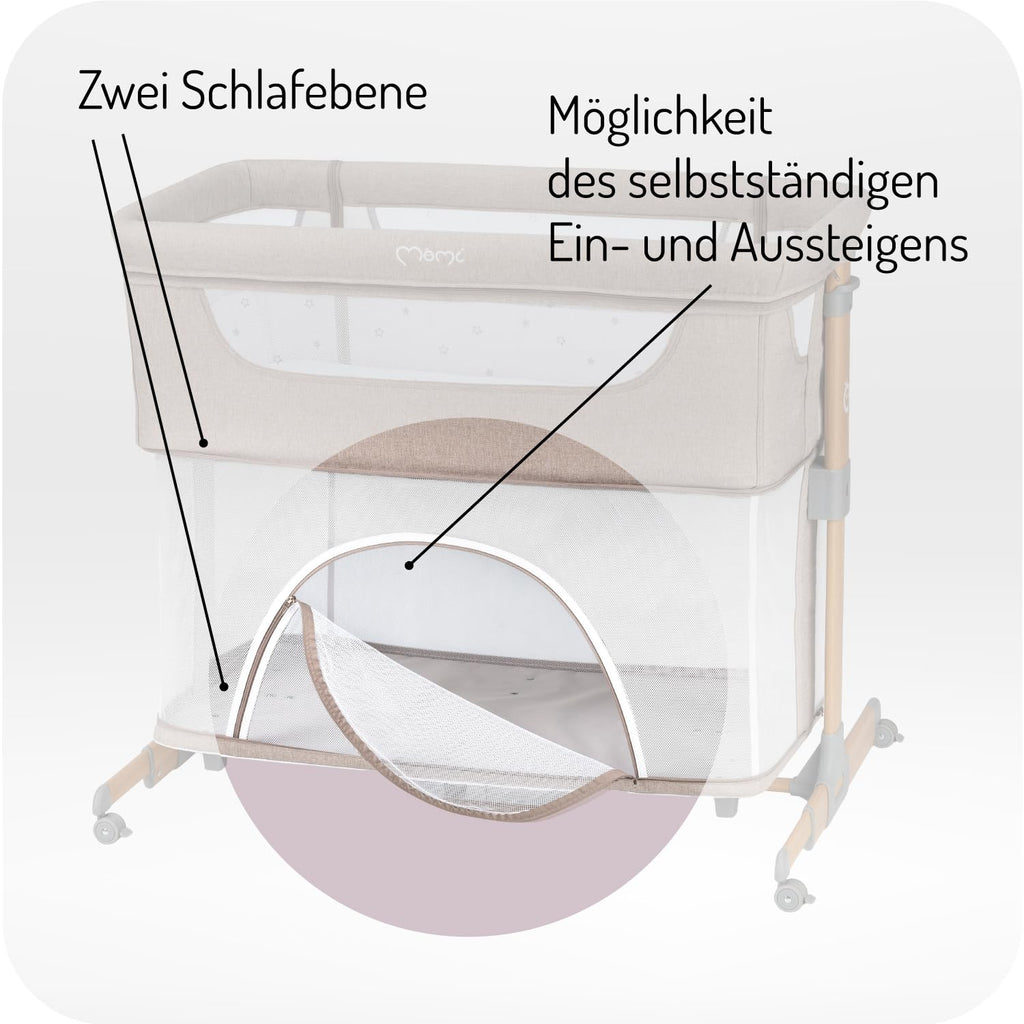 Momi SMART Bed Lettino fianco letto 4-in-1, fino a 15 kg, con materasso, regolabile in altezza