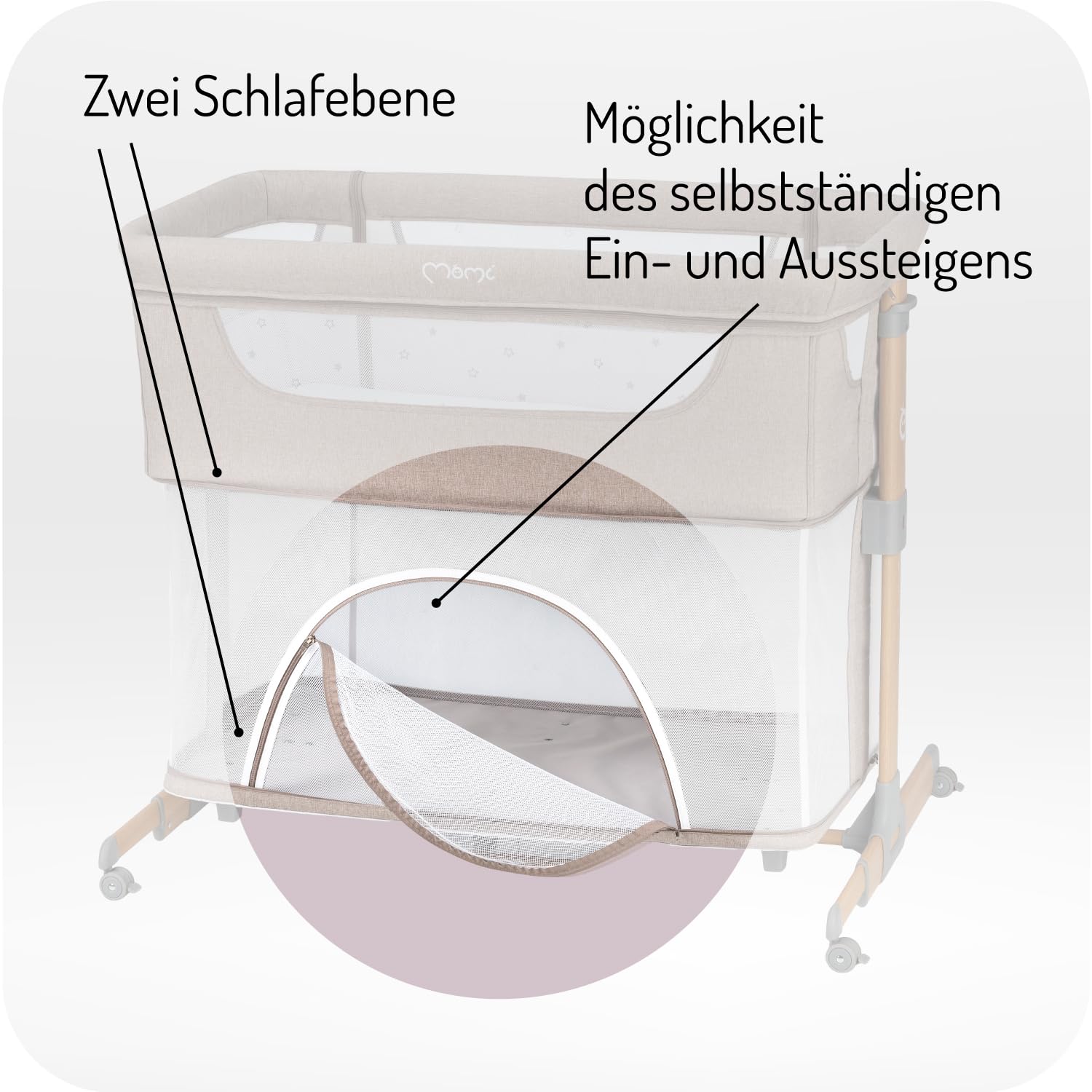 Momi SMART Bed Lettino fianco letto 4-in-1, fino a 15 kg, con materasso, regolabile in altezza