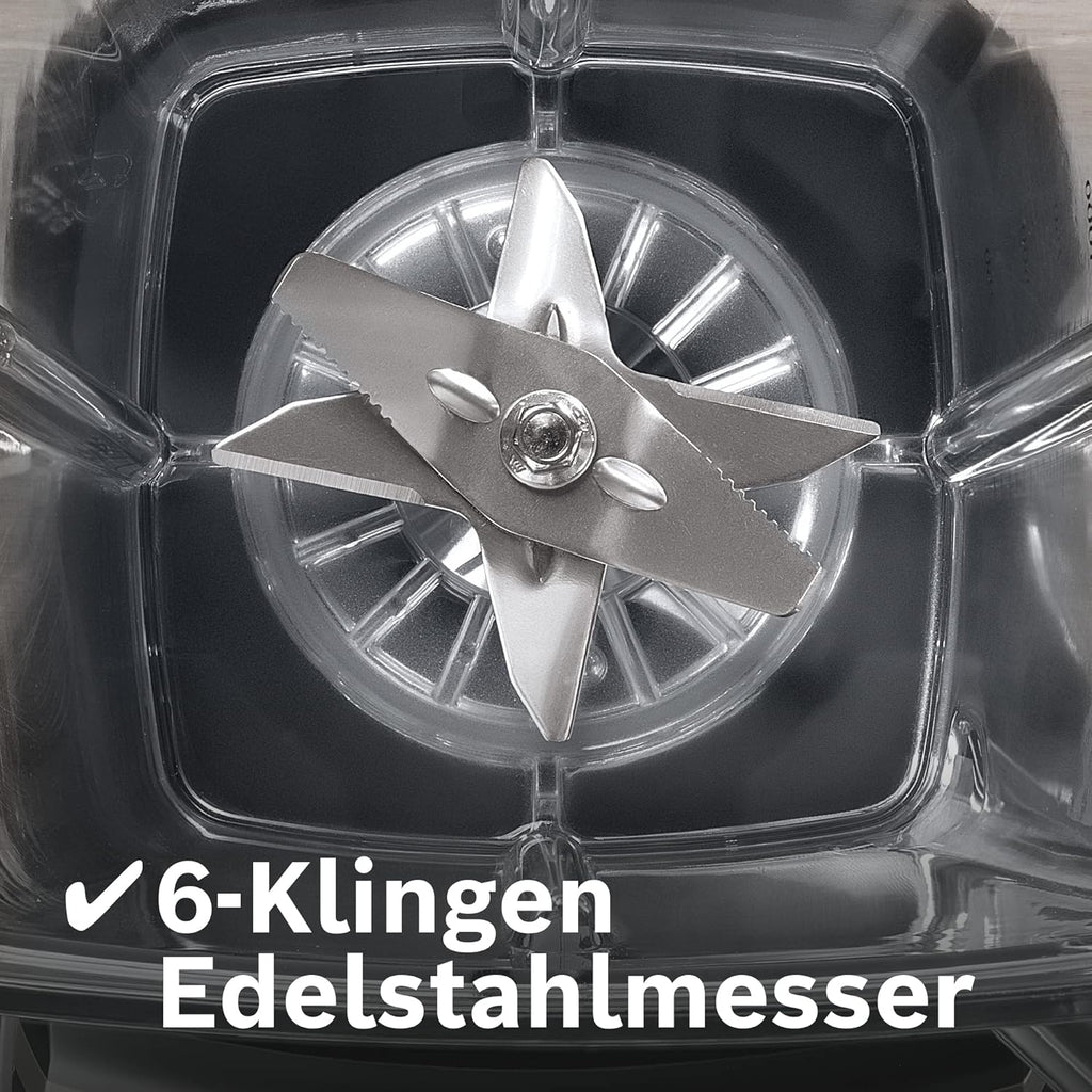 Bosch Standmixer VitaBoost MMBH6P6BDE, 6-Klingen-Edelstahlmesser, 2,5l Tritan-Mixbehälter, Stopfer, 6 Automatikprogramme, Rezeptbuch, BPA-frei, einfache Reinigung, 45,000 U/min, 1600 W, schwarz