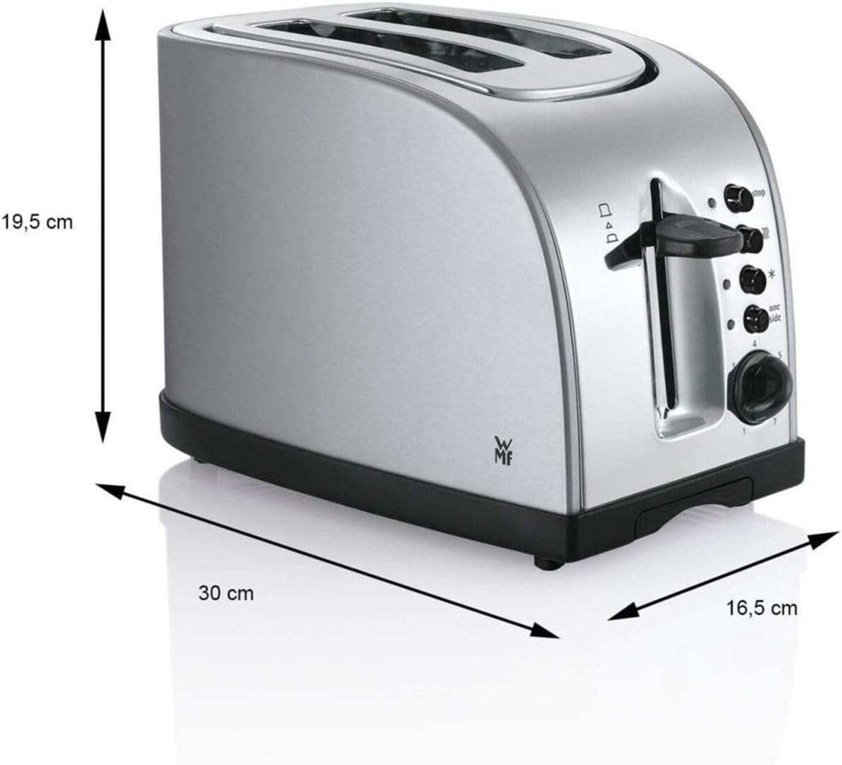 WMF Stelio Tostapane 2 fette in acciaio inossidabile, tostapane a doppia fessura con accessorio per panini, funzione bagel, 7 livelli di doratura, 900 W, tostapane in acciaio inossidabile opaco