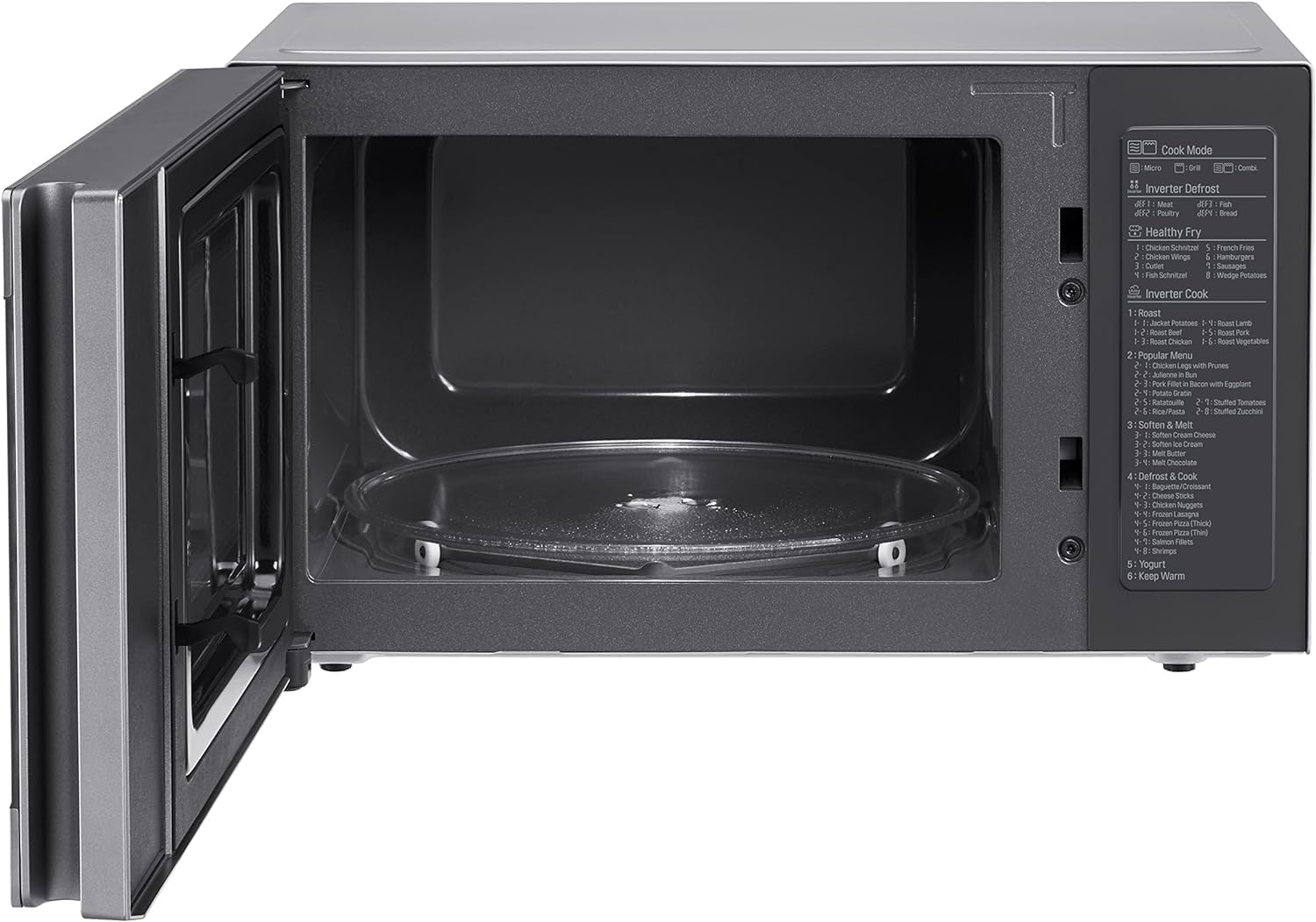 LG MS2595CIS Forno a microonde con tecnologia Smart Inverter, capacità 25 litri, 1000 W, programmi automatici, livelli di potenza regolabili e funzione EasyClean, argento