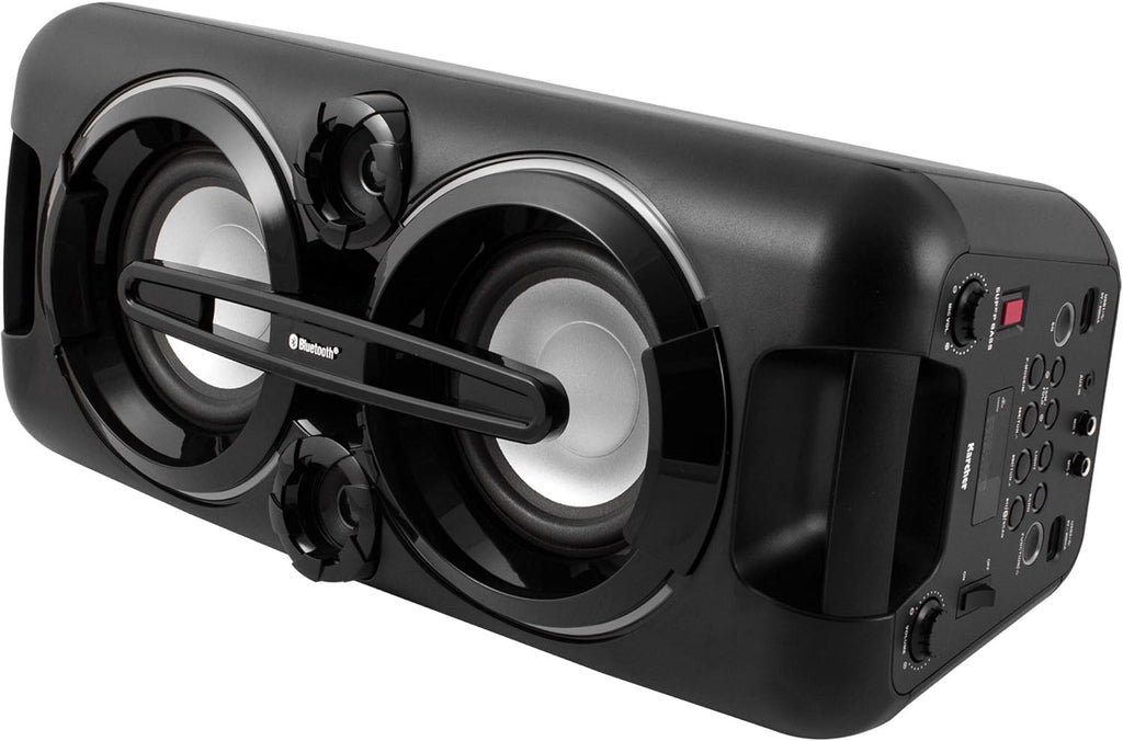 Karcher PS 4460 PartyBox nero, Altoparlante Bluetooth portatile grande, Party Musicbox con bassi potenti ed effetti di luce, Cassa mobile a batteria, con radio, USB, incluso microfono