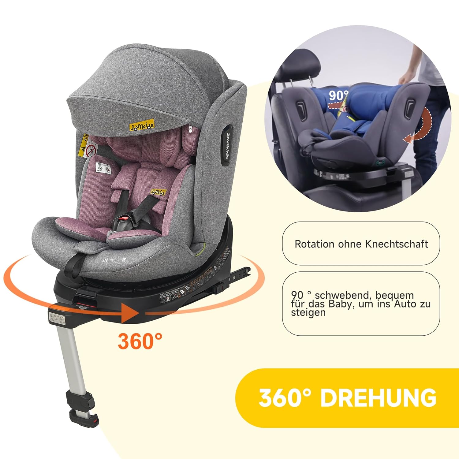 Jovikids 360° Drehbar Kindersitz mit ISOFIX, i-Size 40-150cm(ab Geburt -12 Jahre) Baby Autositz Reboarder mit Liegefunktion & Abnehmbar Vordach, ECE R129 (blau)