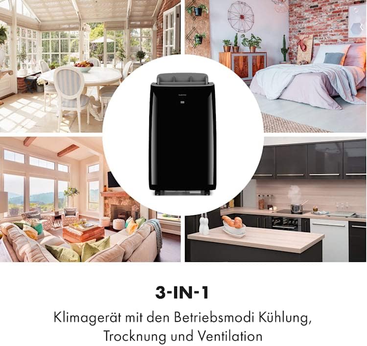 KLARSTEIN Grandbreeze Pro 14K – Condizionatore portatile, deumidificatore, ventilatore, 3 velocità, 14000 BTU/1,65 kW, superficie: da 42 a 68 m², flusso: 460 m³/h, CEE A – Bianco