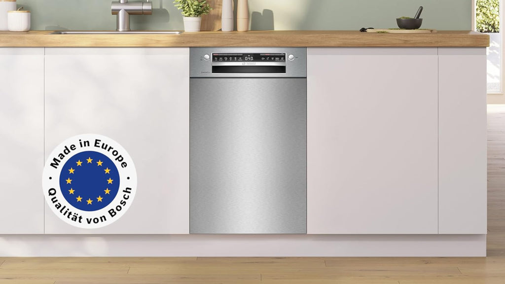 Bosch SPV2IKX10E Serie 2 Lavastoviglie smart a scomparsa totale, larghezza 45 cm, Cestello posate, Extra Asciugatura con la pressione di un pulsante, InfoLight punto luce rosso sul pavimento, AquaStop protezione dai danni causati dall'acqua, Bianco