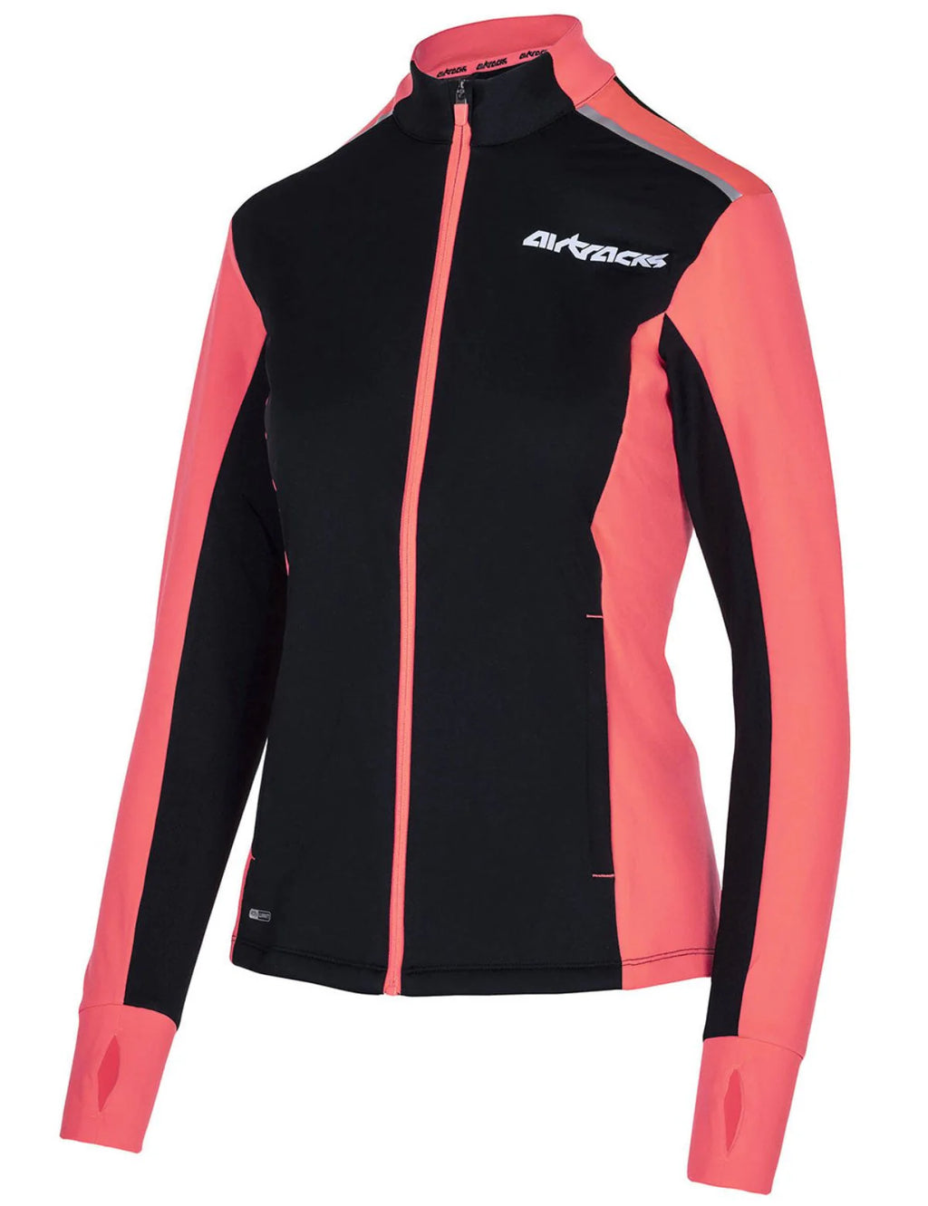 Damen Winter Fleece Laufshirt Langarm Thermo Running Sweatshirt Pro Line Schwarz Rot