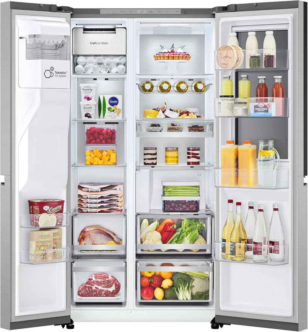 LG GSGV81PYLL Frigorifero Side by Side, Classe E, 635 L, Instaview, Frigorifero con congelatore, Dispenser ghiaccio, ghiaccio tritato, acqua, Total NoFrost, Smart Inverter Compressor, Wi-Fi
