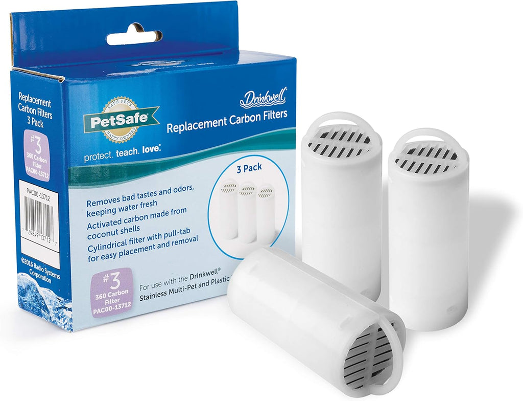 PetSafe Drinkwell 360 Fontana per Cani e Gatti, Fontana per Gatti da 3,8 Litri, Fontana in Acciaio Inossidabile e Filtro a Carbone Attivo per Fontana Drinkwell 360, Filtro di Ricambio per PetSafe, Confezione da 3