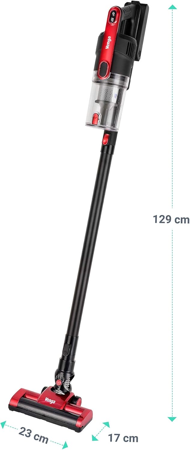 Venga! 2-in-1-Stiel- und Handstaubsauger, 4 m Anschlusskabel, beutellos, 2-in-1-Bodenbürste + 2 Extras, bis zu 20 kPa Saugleistung, rot/schwarz, 600 W, VG HVC 3001