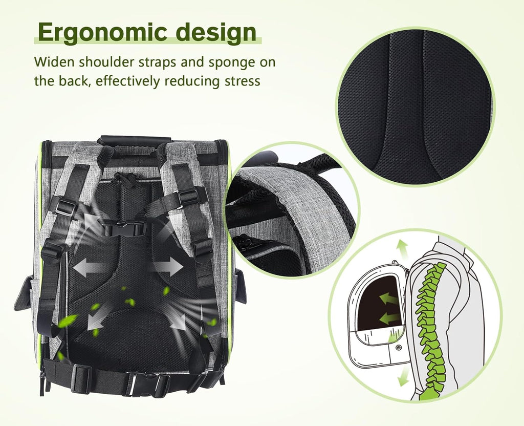 pecute Haustier Rucksack mit Netzfenster, Tragbare und Faltbare Katzentasche, Atmungsaktive und Leichte Hundetasche, Wasserdichtes Oxford-Tuch mit Viel Platz, Multifunktionales Rutschfestes Grau XL