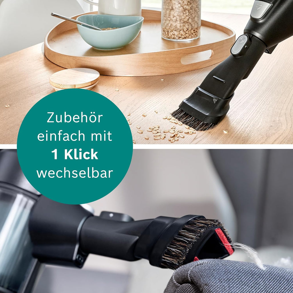 Bosch Akku-Staubsauger Unlimited Serie 6 BKS6111P, aspirapolvere senza fili, senza sacco, leggero, filtro igienico, elevata potenza di aspirazione, lunga autonomia, bocchetta per fessure, tutti i tipi di pavimento, blu
