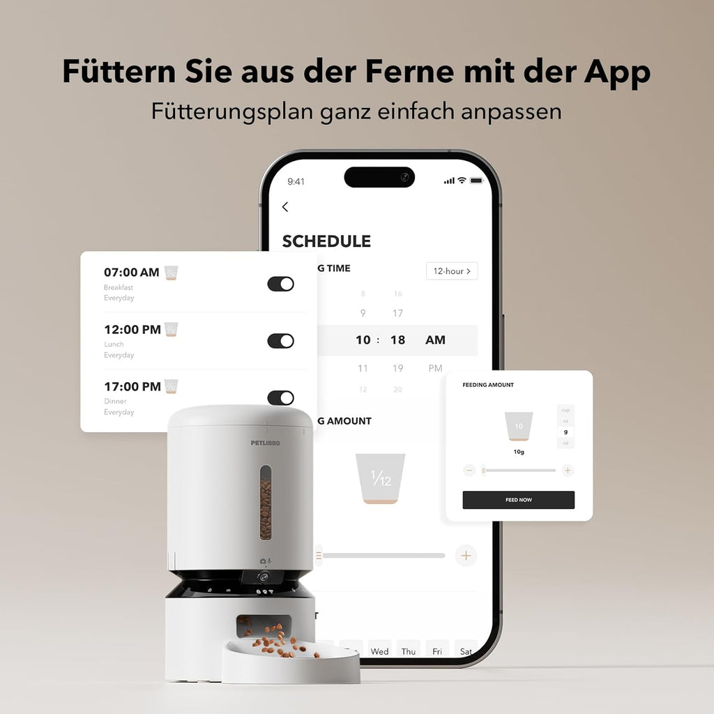 PETLIBRO 5L Futterautomat Katze mit 1080P Video - 5G WiFi Futterspender Hund mit APP & Nachtsicht, Sensor für Niedriger Futter & Blockierung, Bewegungs & Tonalarm für Haustiere, 1-10 Mahlzeiten
