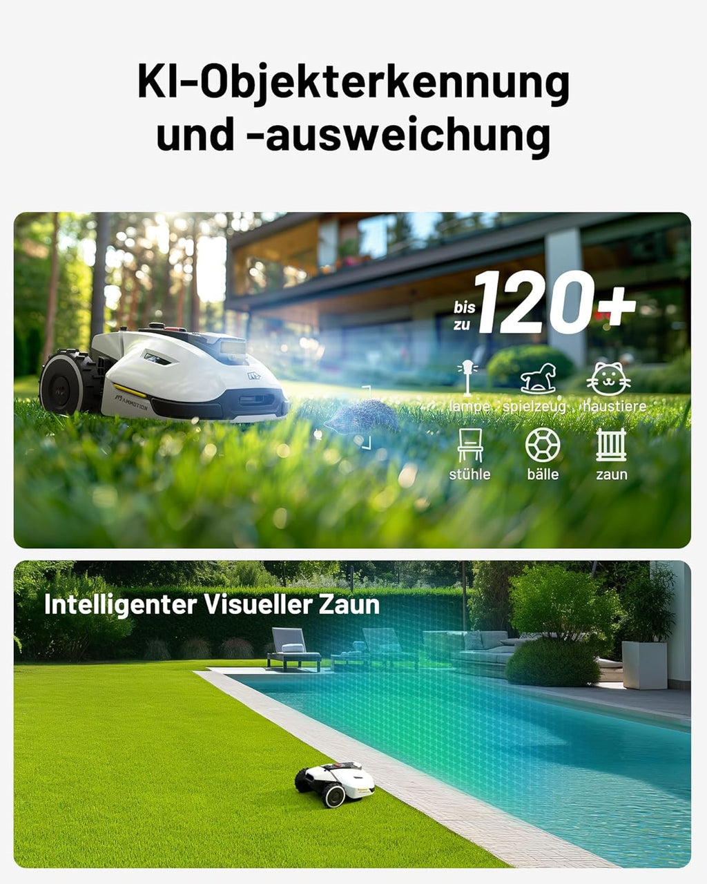 MAMMOTION YUKA Mini 500 Mähroboter ohne Begrenzungskabel, NetRTK+Vision, Keine RTK-Antenne erforderlich, Auto-Kartierung, Empf. 500m², Max. 700m², mit 4G-Modul, 50% Steigung