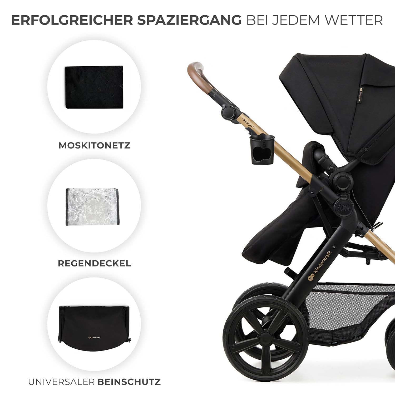 Kinderkraft MOOV2 AIR Passeggino 3 in 1, Set da 26 kg con seggiolino auto I-SIZE 40-75 cm, funzione passeggino, schienale reclinabile, ampia cappottina estensibile, ruote gonfiabili, grigio