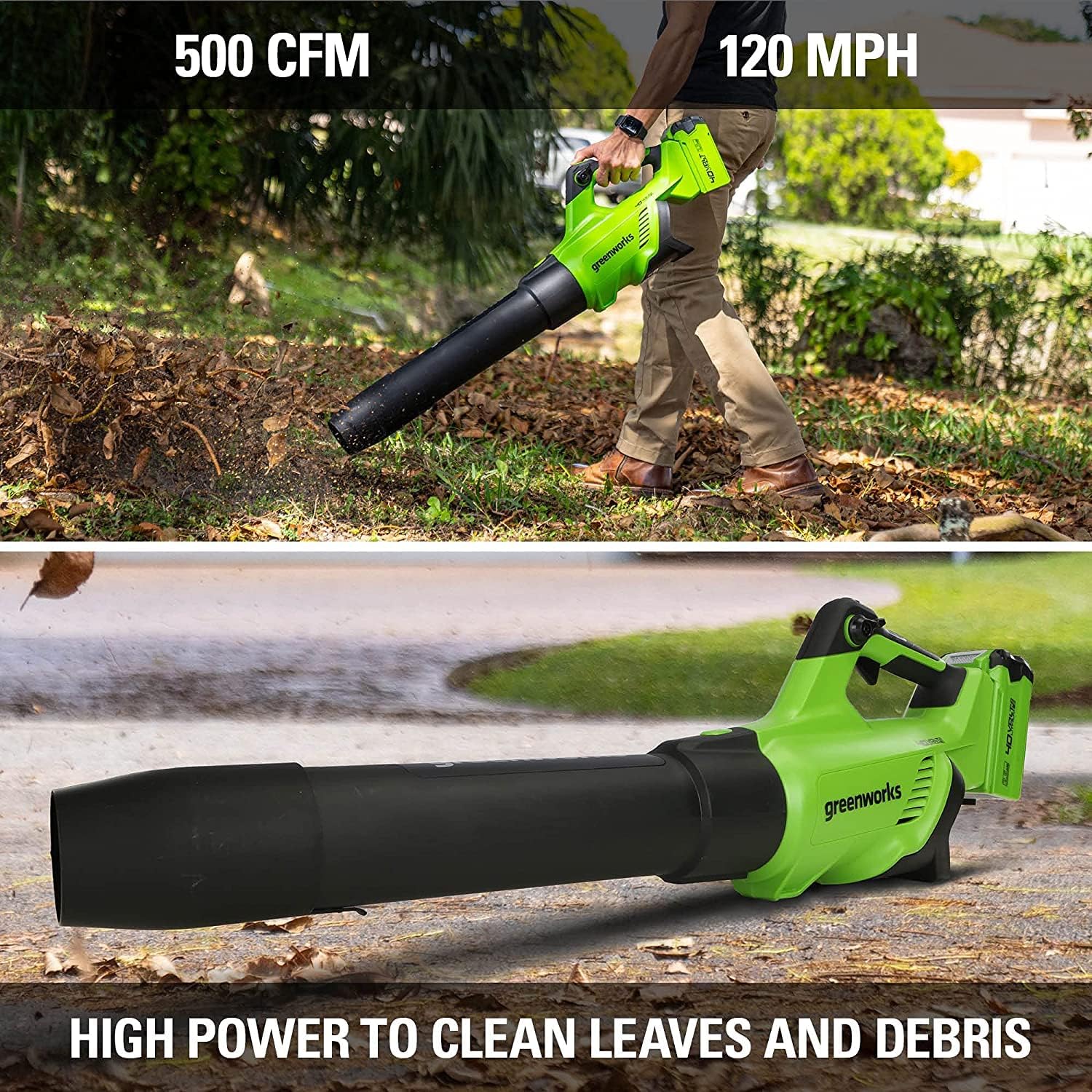 Greenworks GD40ABK2X Axial Akku Laubbläser mit bürstenlosem Motor, 210 km/h, 15,6 m³/min, zwei 40V 2Ah Akkus & Ladegerät, 3 Jahre Garantie