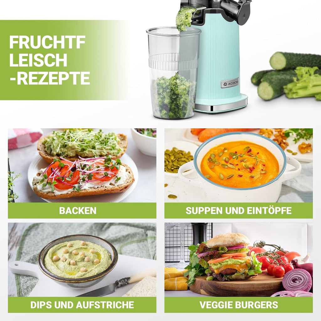 AOBOSI - Mini centrifuga a freddo con funzione masticazione inversa, spremiagrumi elettrico con spazzola e 2 tazze, multifunzione per frutta (nero, 45 mm)