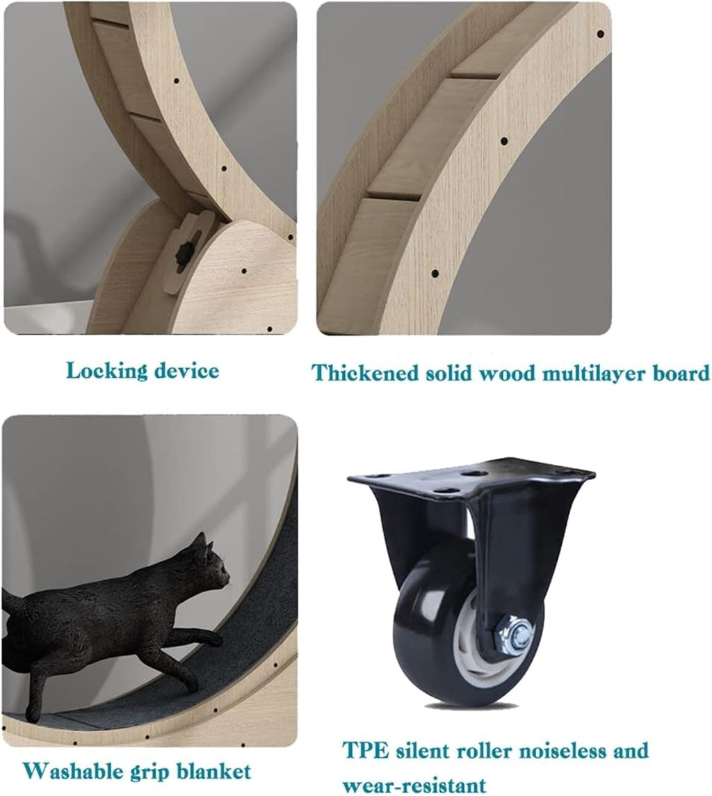 Katzenlaufrad 3 in 1 Katzen Laufrad Holz 85/100/120cm Durchmesser Großes Laufrad Für Katzen mit Griffpads Sperrvorrichtung und TPE Silent Wheel Katzenlaufrad für Katzen Drinnen Cat Wheel(Size:Diameter