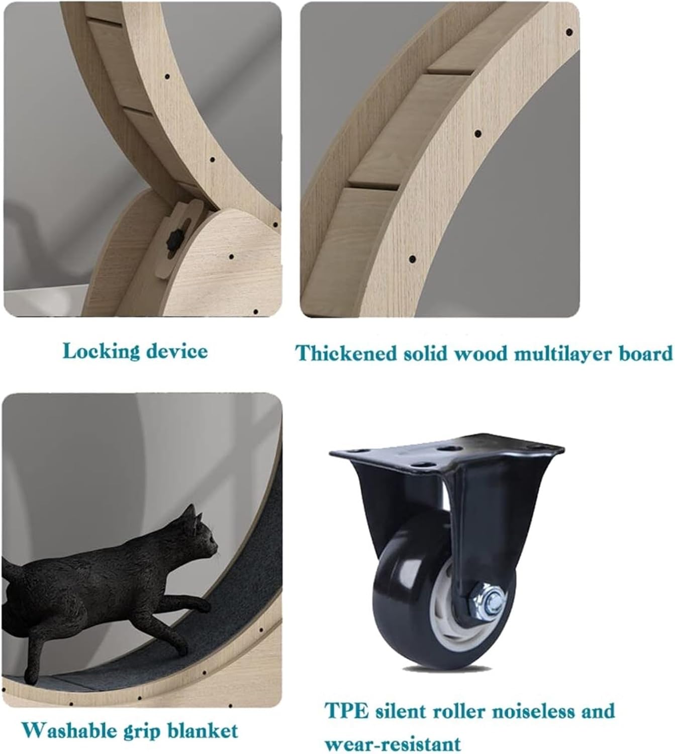 Katzenlaufrad 3 in 1 Katzen Laufrad Holz 85/100/120cm Durchmesser Großes Laufrad Für Katzen mit Griffpads Sperrvorrichtung und TPE Silent Wheel Katzenlaufrad für Katzen Drinnen Cat Wheel(Size:Diameter