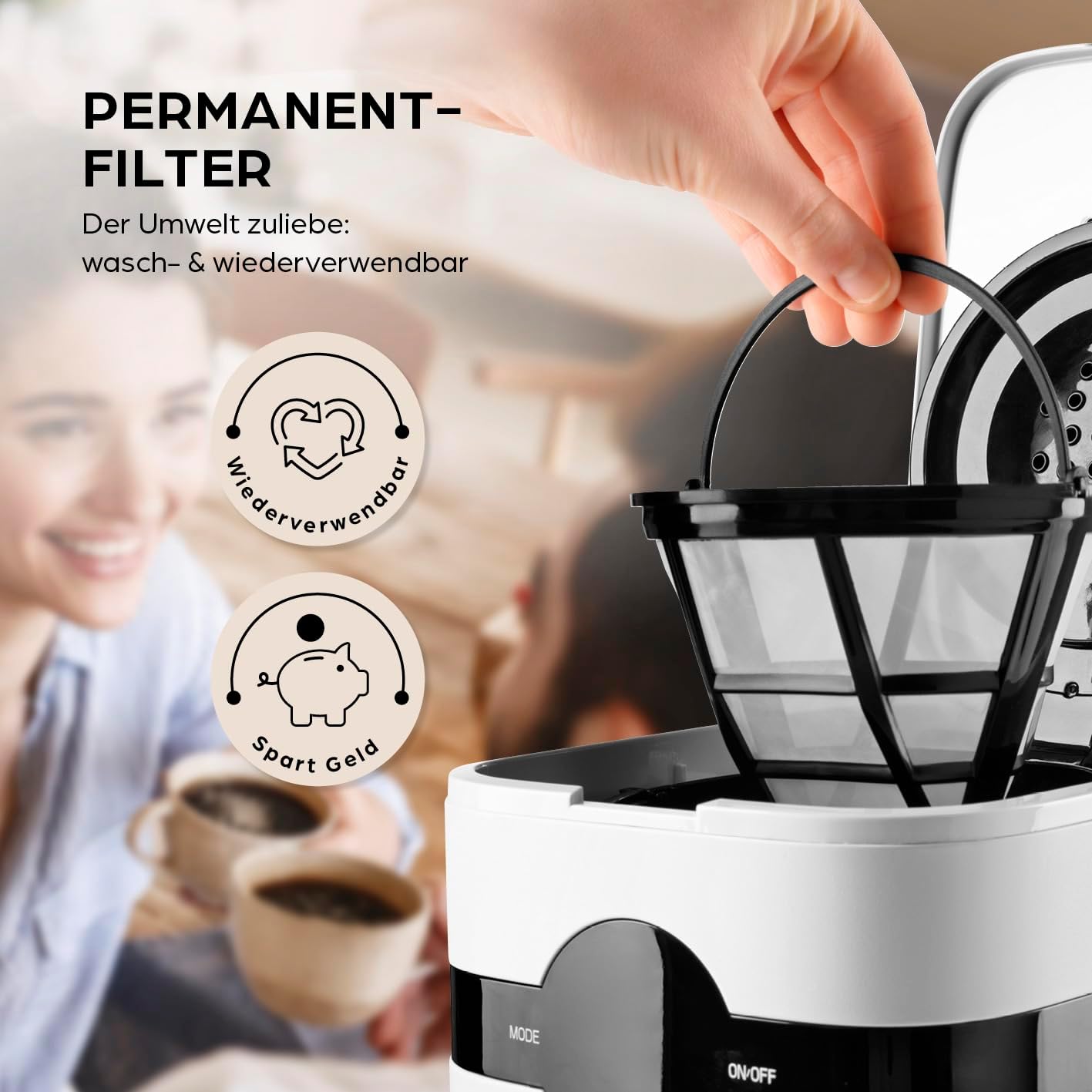 Barista Kaffeemaschine mit Mahlwerk | Filterkaffeemaschine mit Glaskanne | 900W Filtermaschine mit Touchdisplay & Timerfunktion für bis zu 10 Tassen | 1,25 Liter Kaffeekanne | Für Bohnen & Pulver